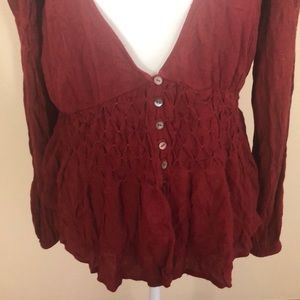 Free People deep red long sleeve blouse medium